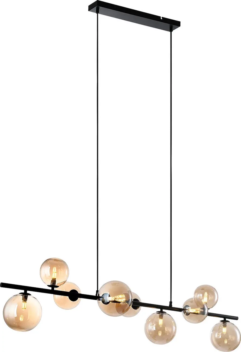 Hanglamp Calcio 9 lichts L 125 cm excl. 9x G9 LED amber glas fra Freelight i Sort – produktbillede