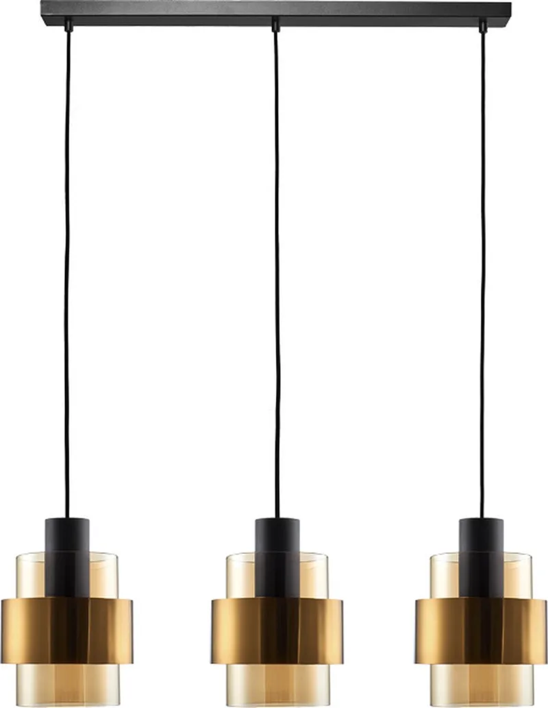 Hanglamp Chiasso 3 lichts L100 cm zwart goud fra Freelight i Zwart Goud &Amber Glas – produktbillede