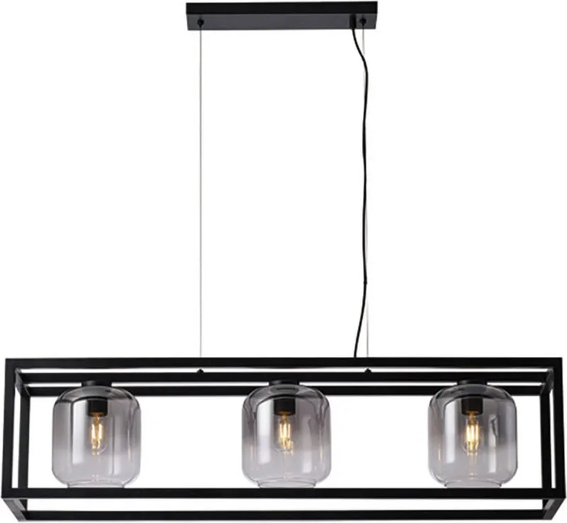 Hanglamp Dentro 3 lichts L 110 cm rook glas zwart von Freelight in Chrom, Schwarz – Produktfoto