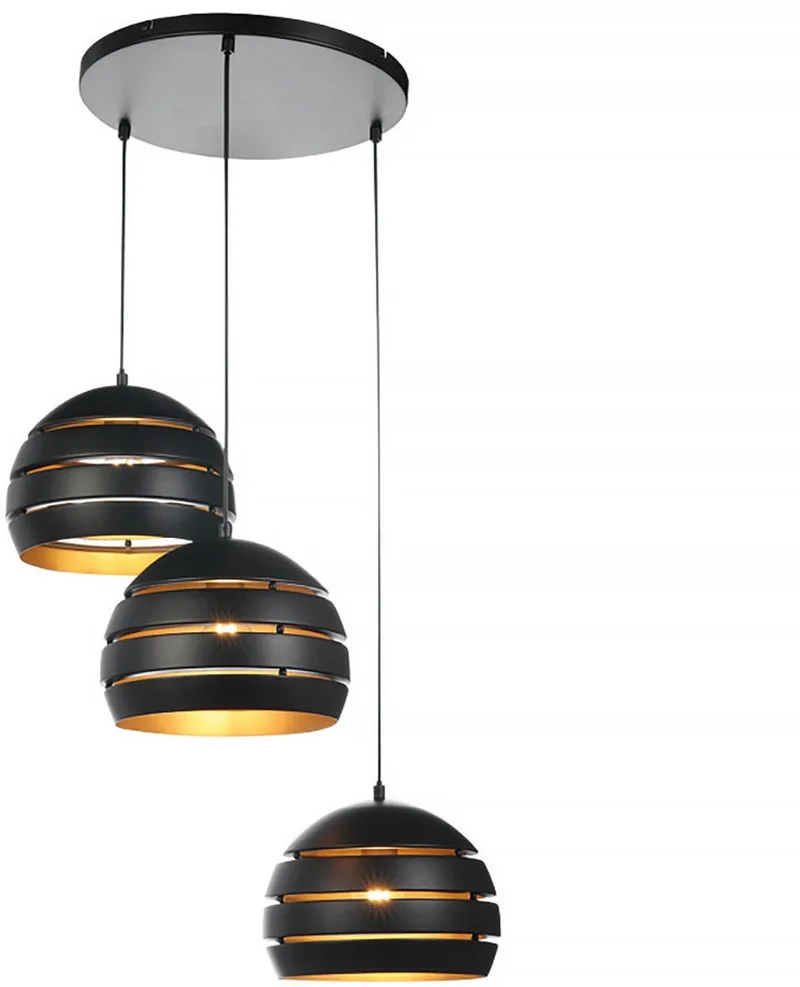 Hanglamp Djarin 3 lichts Ø 50 cm zwart goud de Freelight en Or, Noir – photo produit