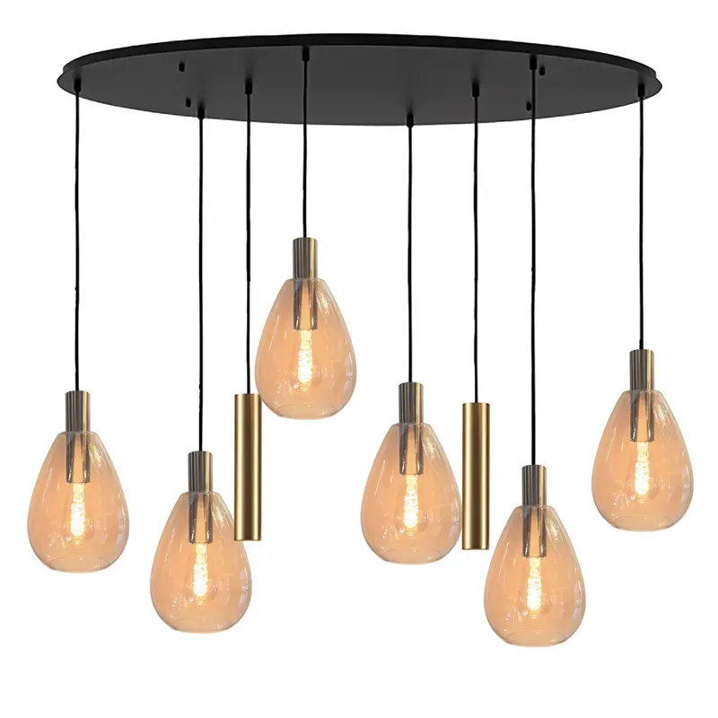 Hanglamp Dorato 8 lichts ovaal L120 cm zwart goud de Freelight – photo produit