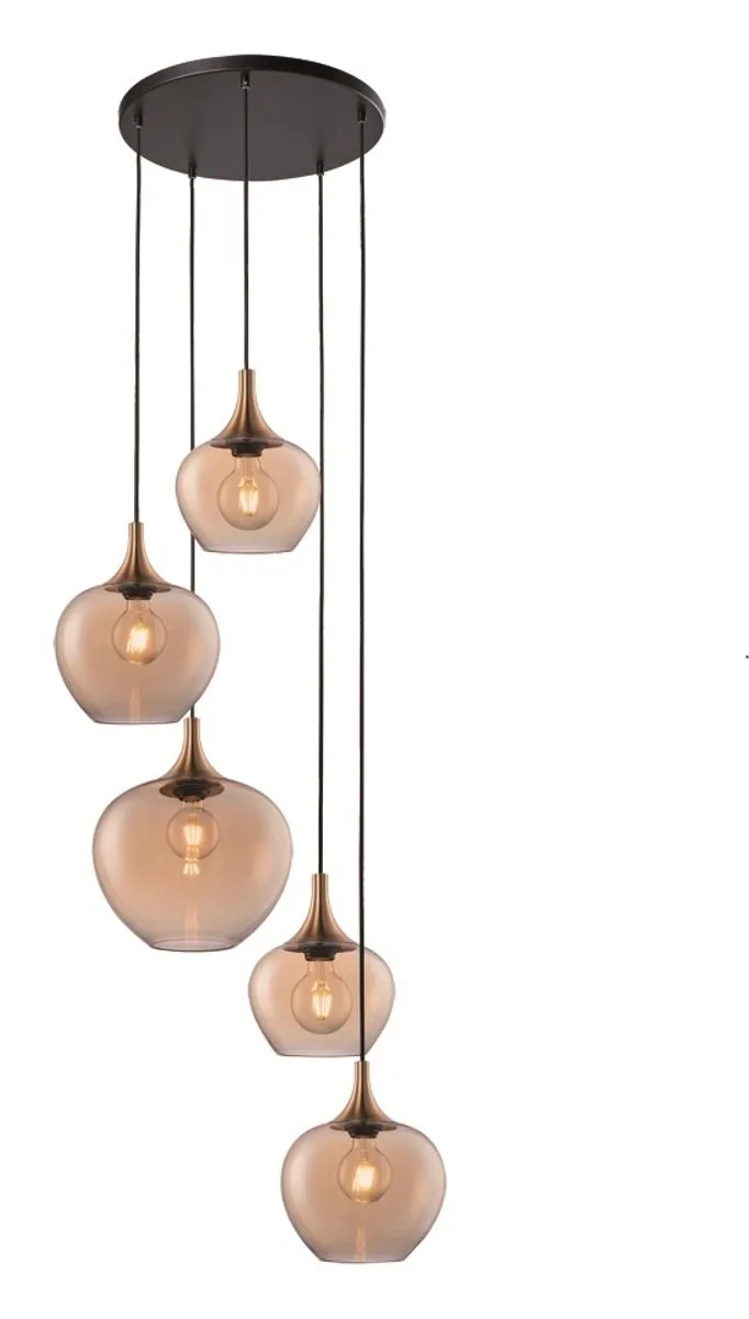 Hanglamp Fresu Amber Glas 5 Lichts Ø 40cm Videlamp de Freelight en Bronze, Or, Noir – photo produit