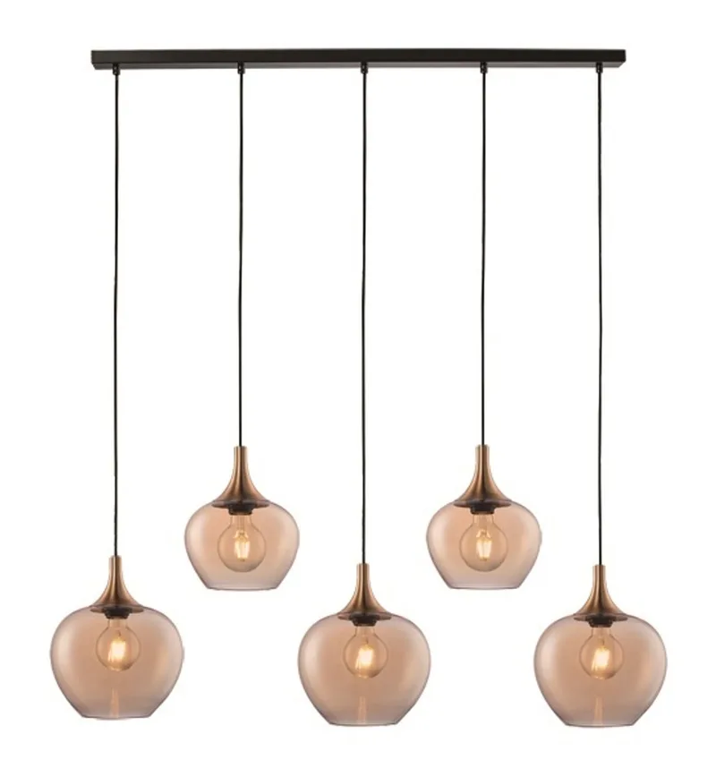 Hanglamp Fresu Amber Glas Ø 19 & 24cm 5 Lichts Balk von Freelight in Bronze, Gold, Schwarz – Produktfoto