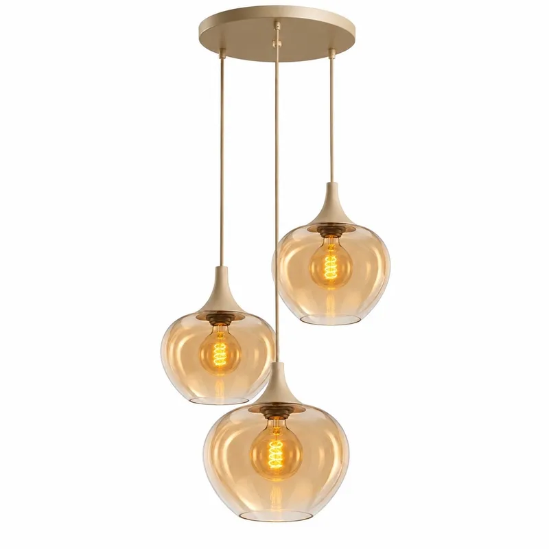 Hanglamp Fresu Crème Amber Glas 3-Lichts Ø 35 cm E27 de Freelight en Crème & Amber – photo produit