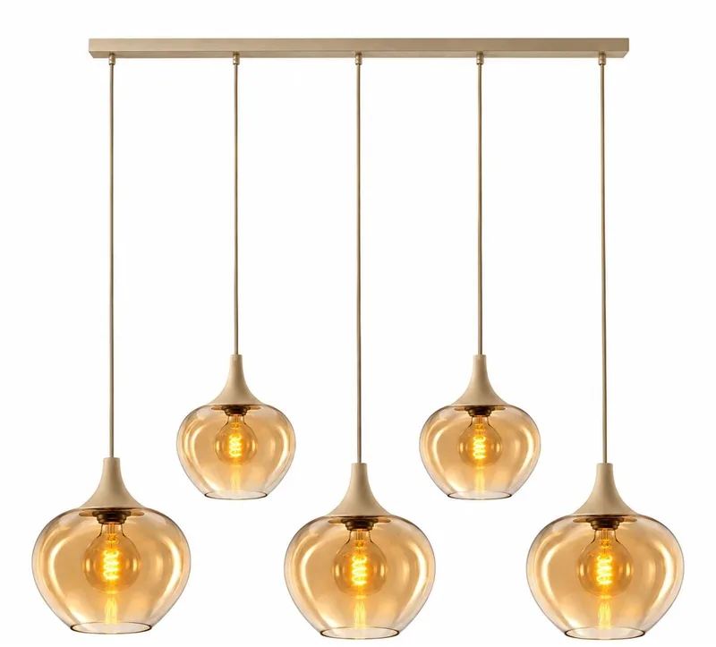 Hanglamp Fresu Crème Amber Glas Ø 19 & 24 cm 5-Lichts Balk fra Freelight i Crème & Amber – produktbillede