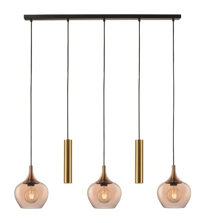 Hanglamp Fresu Glas Ø 19 cm & Koker Ø 5.5 cm 5 Lichts Balk von Freelight in Bronze, Gold, Schwarz – Produktfoto