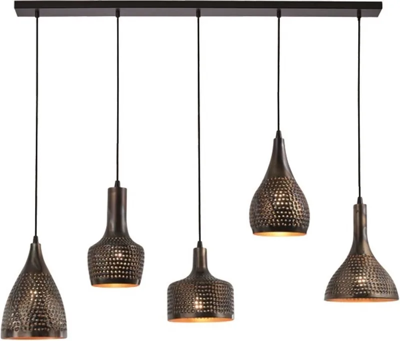 Hanglamp Fueco 5 lichts L 120 cm bruin zwart von Freelight in Braun, Gold, Schwarz – Produktfoto