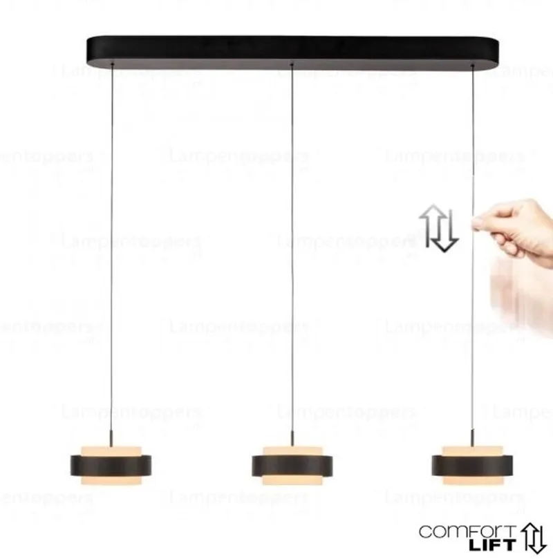 Hanglamp Puleggia 3 lichts L 90 cm comfortlift de Freelight en Noir – photo produit