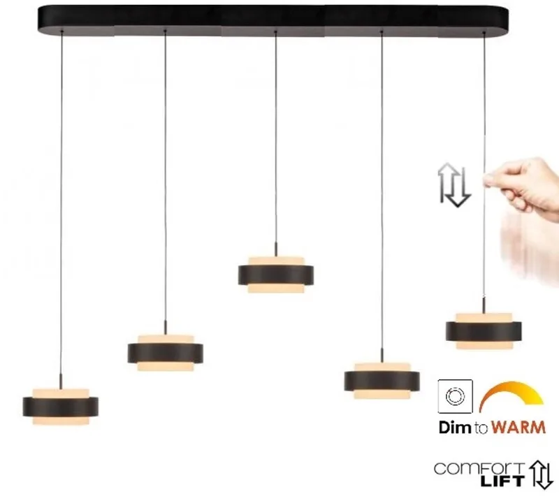 Hanglamp Puleggia 5 lichts L 120 cm comfortlift zwart de Freelight en Beige – photo produit