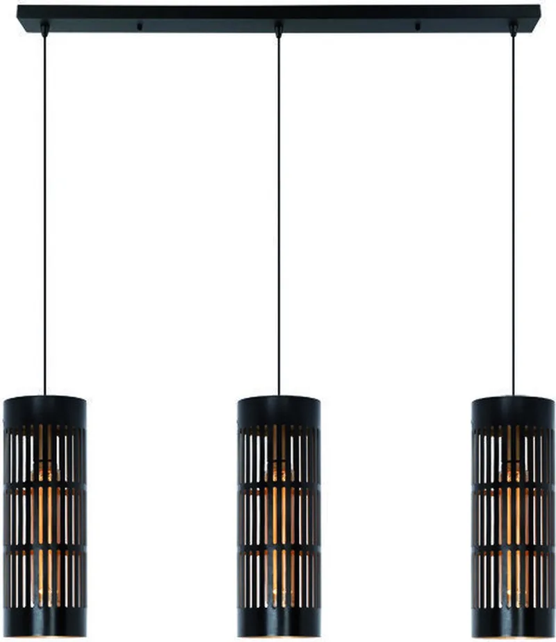 Hanglamp Scarico Zwart Goud 3 Lichts Balk E27 Fitting fra Freelight i Zwart & Goud – produktbillede