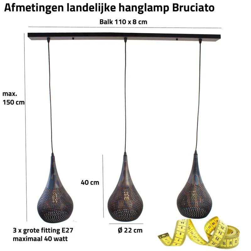 Langwerpige hanglamp Fori | industriele 3 lichts eettafellamp | zwart bruin | opengewerkt metaal von Freelight – Produktfoto 3 von 3