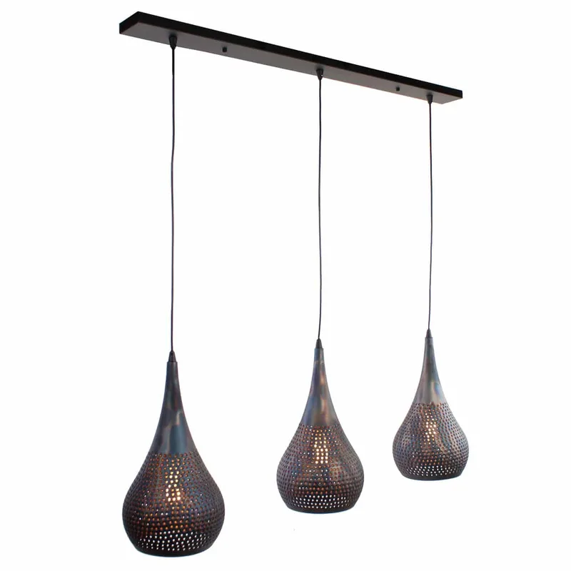 Langwerpige hanglamp Fori | industriele 3 lichts eettafellamp | zwart bruin | opengewerkt metaal von Freelight – Produktfoto 1 von 3