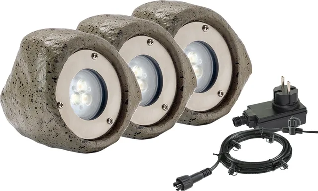 LED Tuinverlichting set Bensa van 3 Stuks - 8 meter - Warm Wit Licht - 12V Grondspots voor buiten met Stekker - IP44 Waterbestendig - Tuin Verlichting op Stroom 12 Volt - incl. trafo, kabel en schuifaansluiting - Buitenverlichting