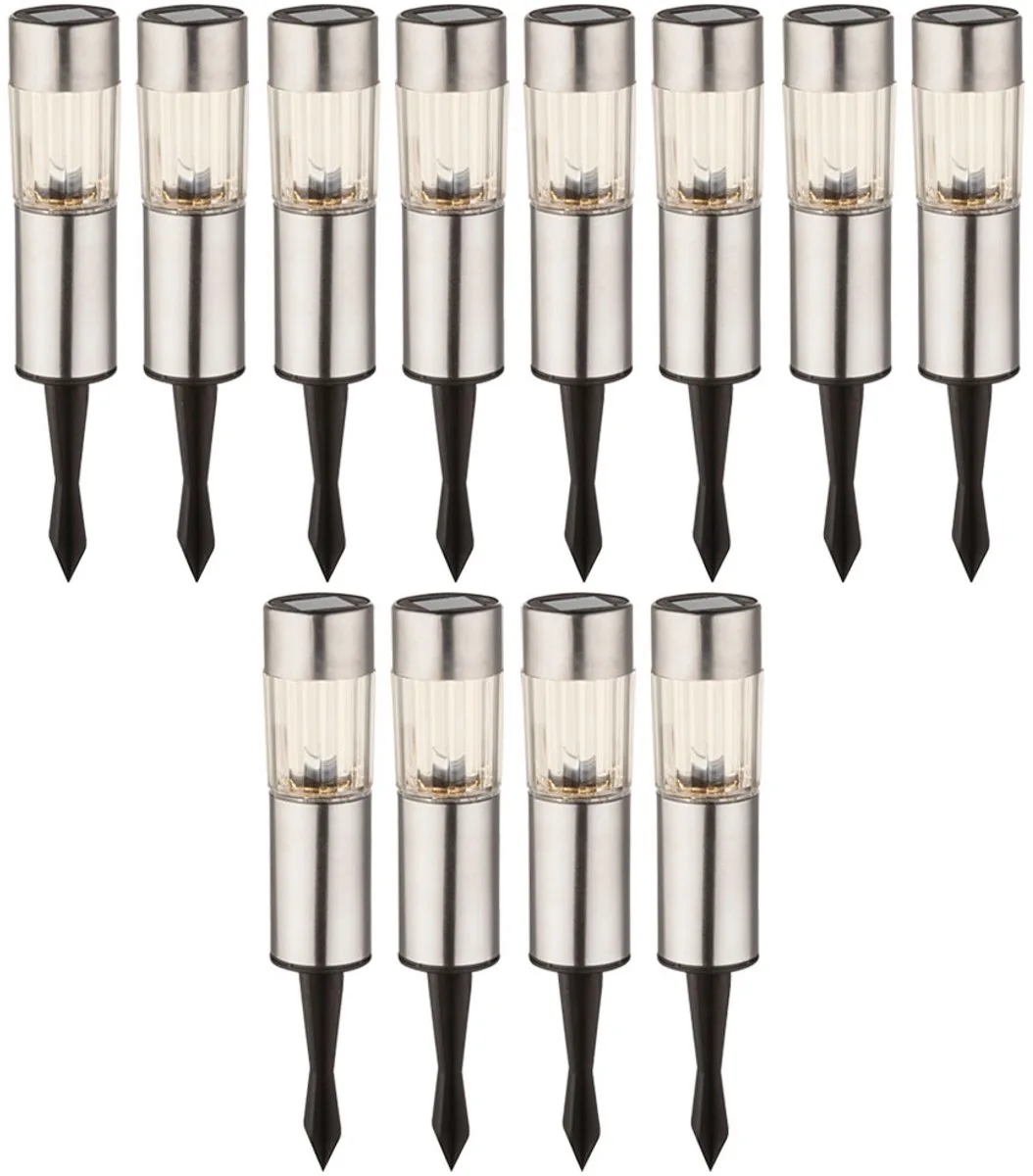 12 LED roestvrij staal solar lampen plug-in lampen grond spike buitenverlichting oplaadbare batterij von Globo in Silber – Produktfoto