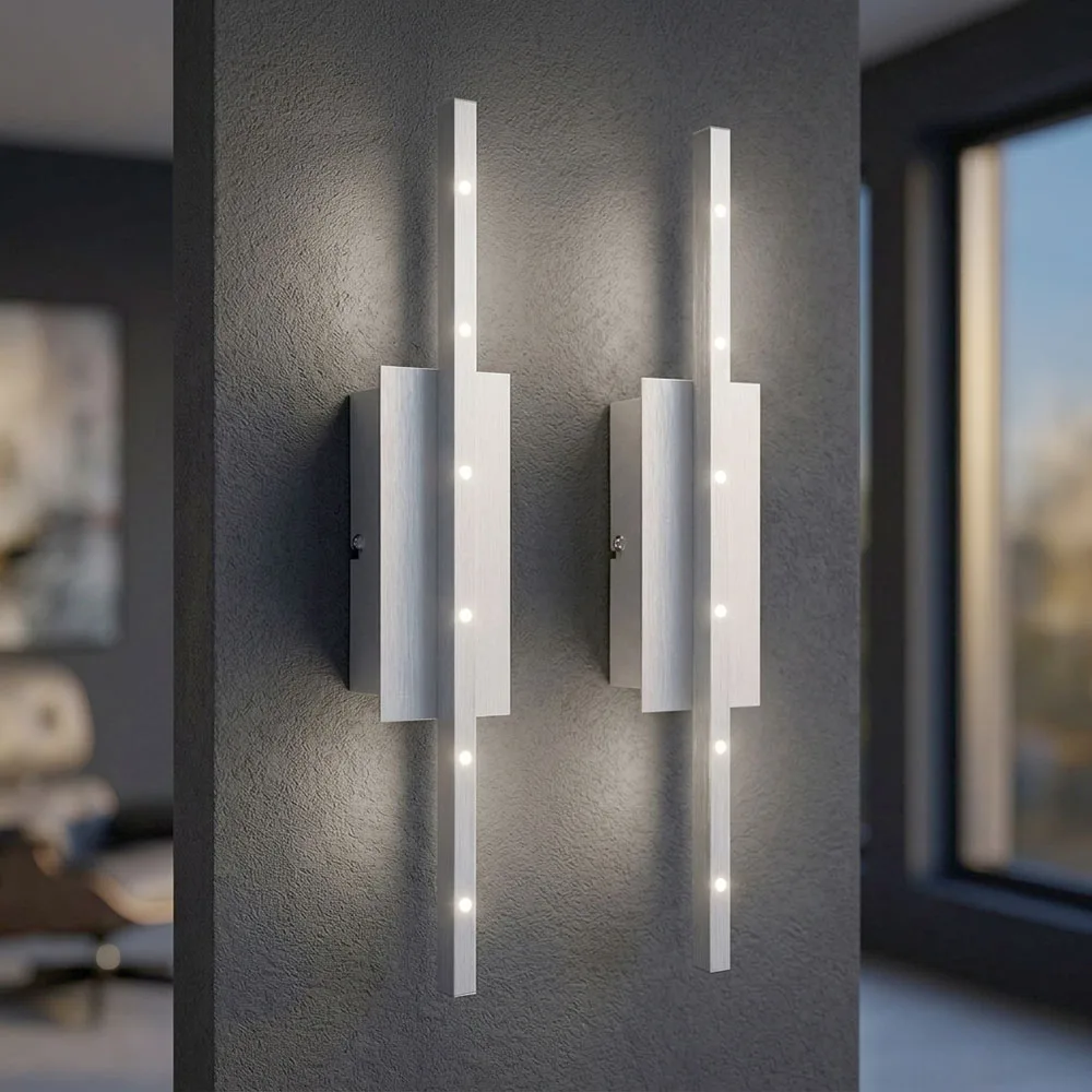 2 Appliques Murales Led Argentées, Spots Muraux, Lampes De Chambre, Métal, H 40,5 Cm de Globo en Argent – photo produit
