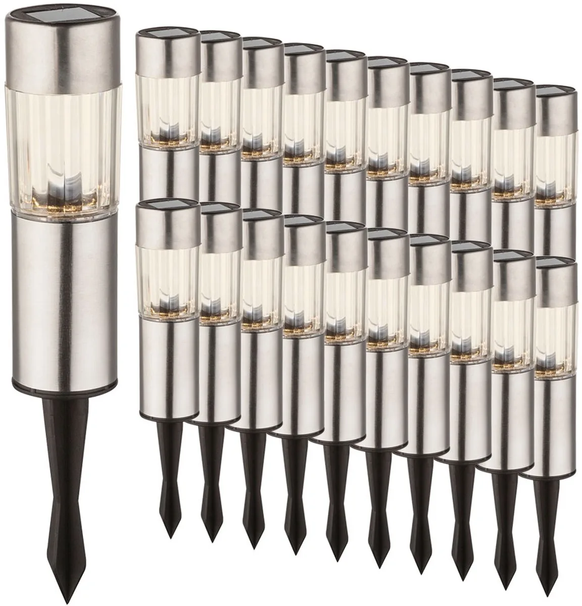 20 LED roestvrij staal solar lampen plug-in lampen grond spike buitenverlichting oplaadbare batterij de Globo en Argent – photo produit