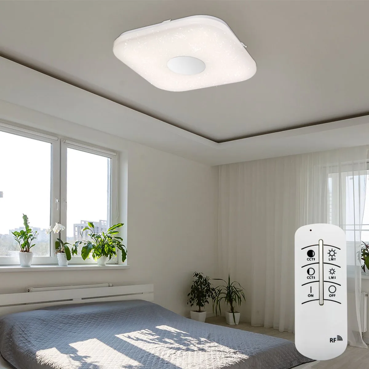 24 Watt LED plafondlamp hoekige eetkamer sterrenhemel licht afstandsbediening Globo 41332 de Globo en Blanc – photo produit