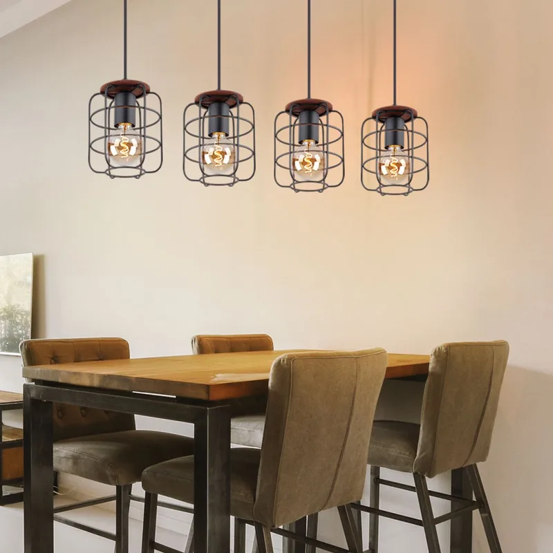 4-lichts hanglamp met roosterkappen | E27| | Houten paneel von Globo in Schwarz – Produktfoto