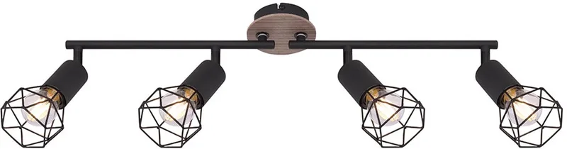 4-lichts plafondlamp 4 spots draaibaar, hout bruin metaal 4x E14 stopcontacten, L 60 cm by Globo in Black – product photo