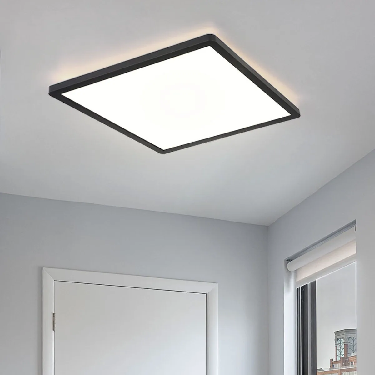 Badkamerlamp LED plafondlamp Plafondlamp IP44 LED paneel, dimbaar 3 niveaus via wandschakelaar, achtergrondverlichting, 24W 2300Lm warm wit, LxH 42x2,5 cm von Globo in Schwarz – Produktfoto