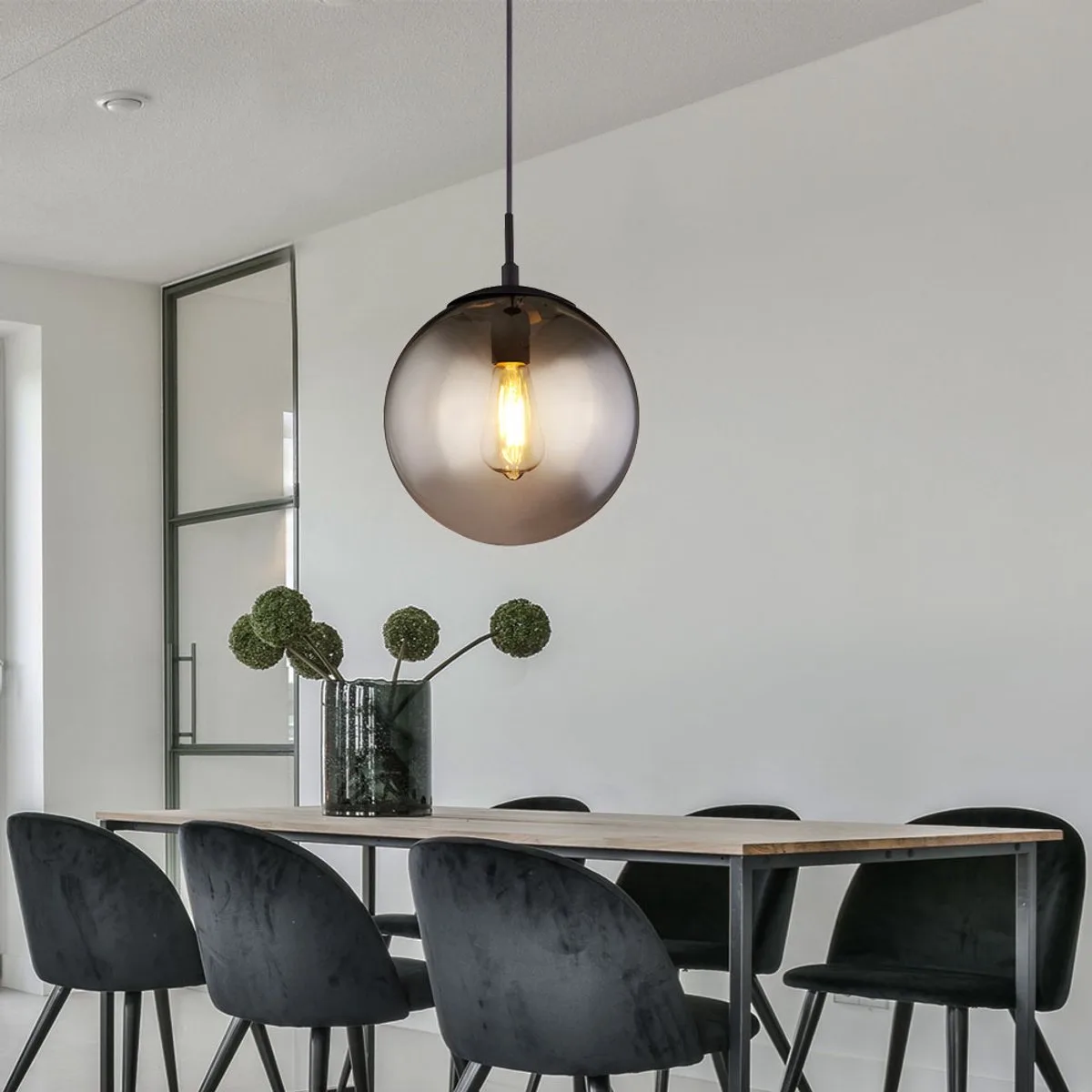 Bal plafond hanglamp filament rook woonkamer verlichting glas lamp dimbaar in set incl. LED lamp by Globo in Black – product photo