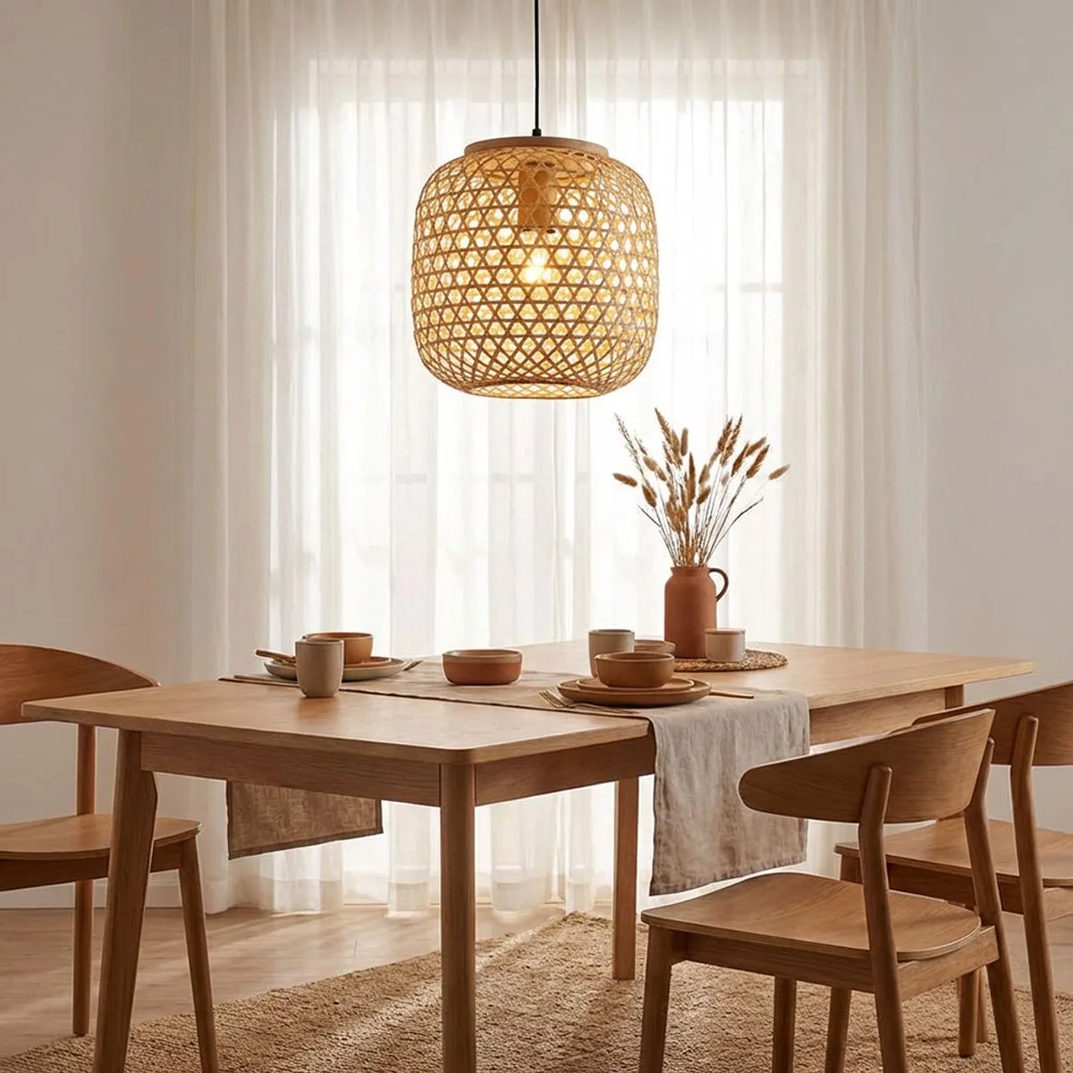 Bamboe plafond hanglamp woonkamer filament vlechtwerk hanglamp in set incl. LED lamp fra Globo i Beige – produktbillede