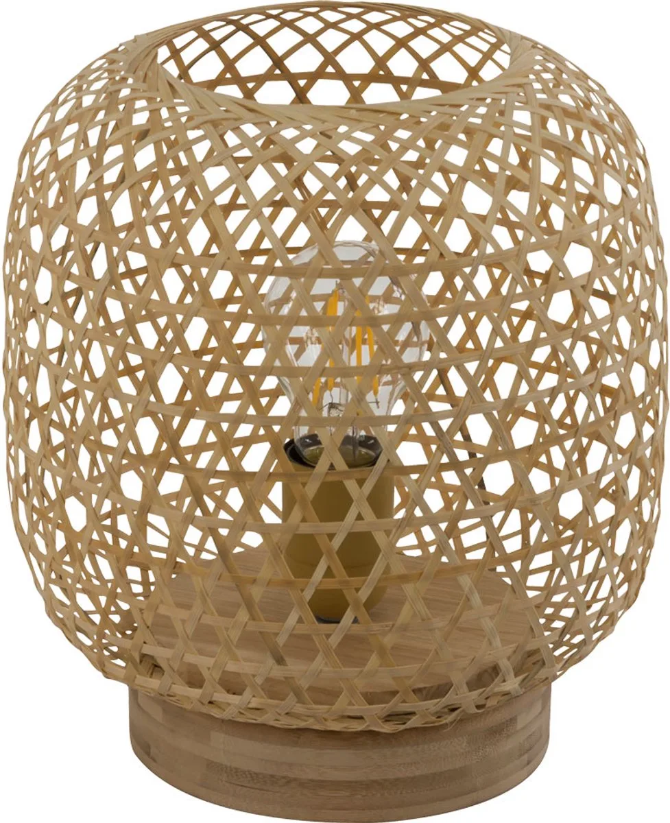 Bamboe tafellamp Bamboe vlechtwerk bijzetlamp naturel woonkamerlamp, 1x E27 fitting, DxH 23,5x27 cm de Globo en Marron – photo produit