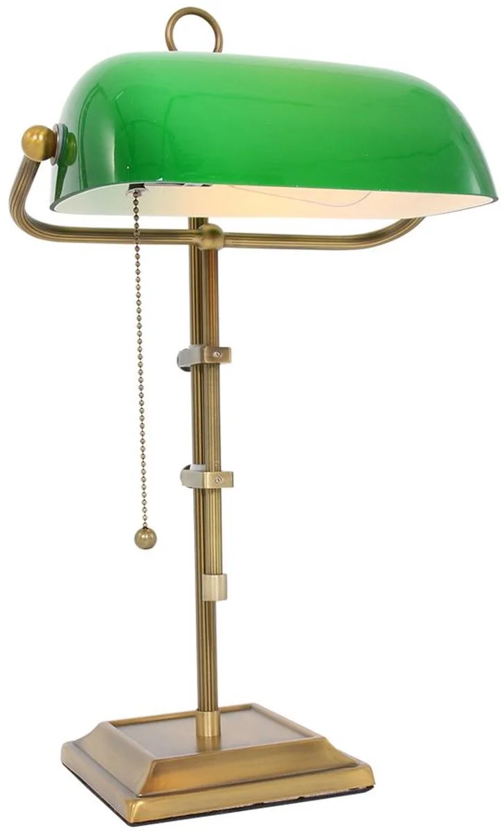 Banker lamp antiek messing tafellamp lampenkap groen bureaulamp banker lamp, 1x E27 LED warm 26,5x25x56cm, kantoorbank bibliotheek leeskamer von Globo in Weiß – Produktfoto