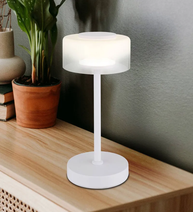 Belinda LED tafellamp, wit, hoogte 33 cm, metaal de Globo en Blanc, Opaal, Helder – photo produit