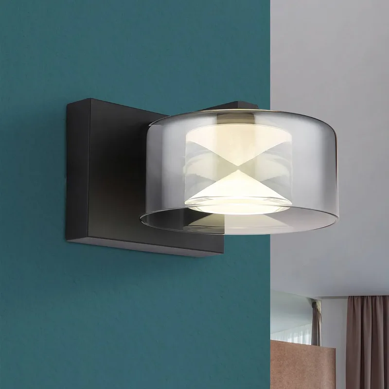 Belinda LED wandlamp, rookgrijs, breedte 15 cm, glas von Globo in Rookgrijs, Transparent, Schwarz – Produktfoto