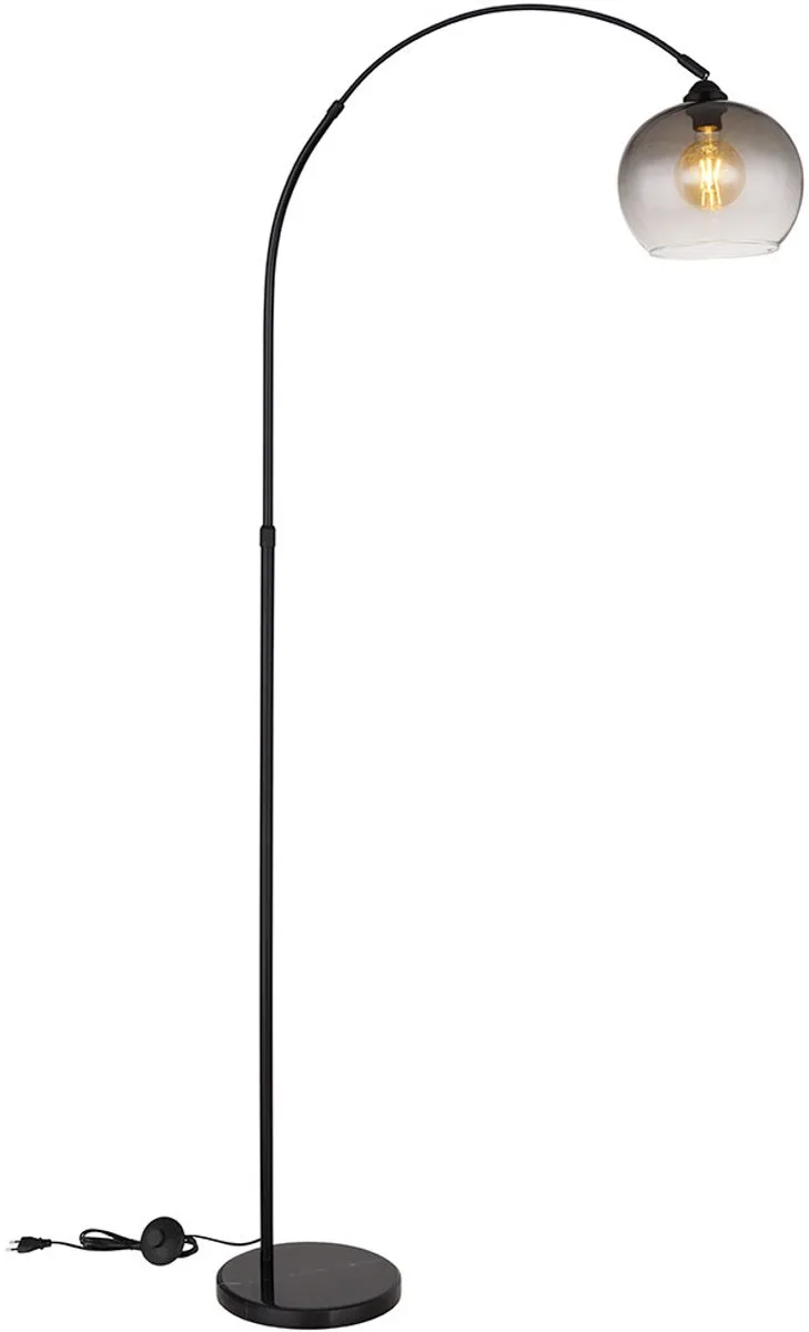 Booglamp in hoogte verstelbare vloerlamp glas marmer woonkamerlamp bijzetlamp, met draaibare kap, 1x E27, LxBxH 96x30x196 cm de Globo en Noir – photo produit
