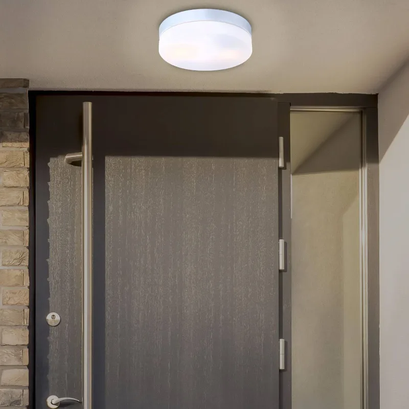 Buiten plafondlamp Vranos, zilverkleurig, Ø 24 cm, aluminium von Globo in Zilverkleurig metallic, Opaal – Produktfoto