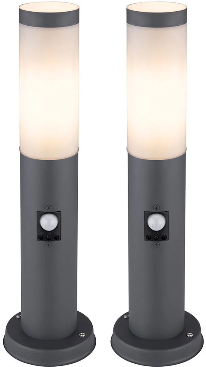 Buiten staande lamp met bewegingsmelder tuinlamp roestvrij staal padlamp buitenlamp, 1x E27, DxH 12,7 x 45 cm, set van 2 von Globo in Anthrazit – Produktfoto