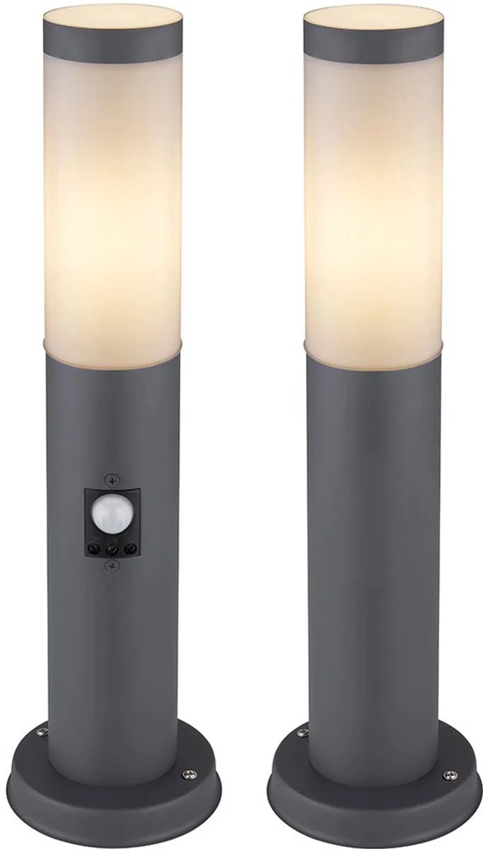 Buitenlamp buitenlamp vloerlamp bolderlamp tuinlamp padverlichting tuin, bewegingsmelder IP44, roestvrij staal opaal, E27 fitting, set van 3 de Globo en Anthracite – photo produit