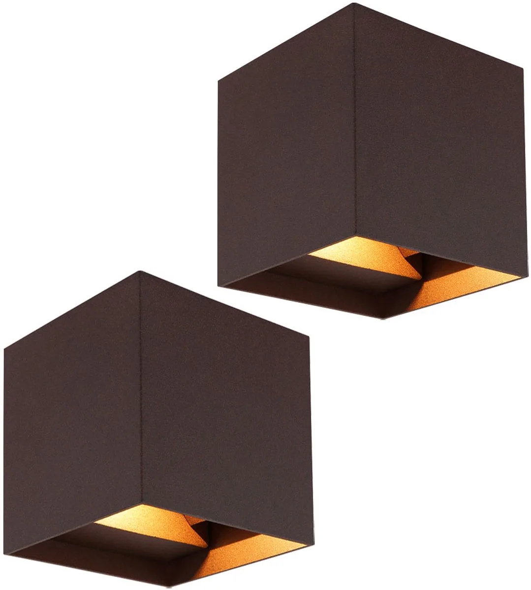 Buitenlamp gevellamp wandlamp roest balkonlamp up down wandlamp, LED 2x 3 Watt 290Lm warm wit, LxBxH 10x10x10 cm, set van 2 von Globo in Braun – Produktfoto
