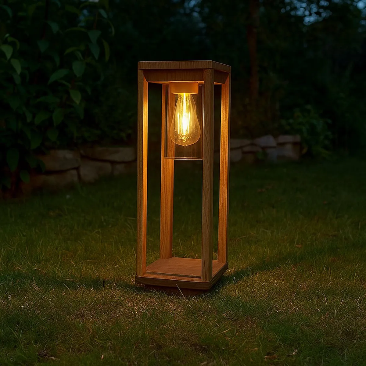 Buitenlamp Sokkellamp met houteffect Tuinlamp Staande lamp, gegoten aluminium, LED 7W 806Lm warm wit, H 50 cm fra Globo i Brun – produktbillede