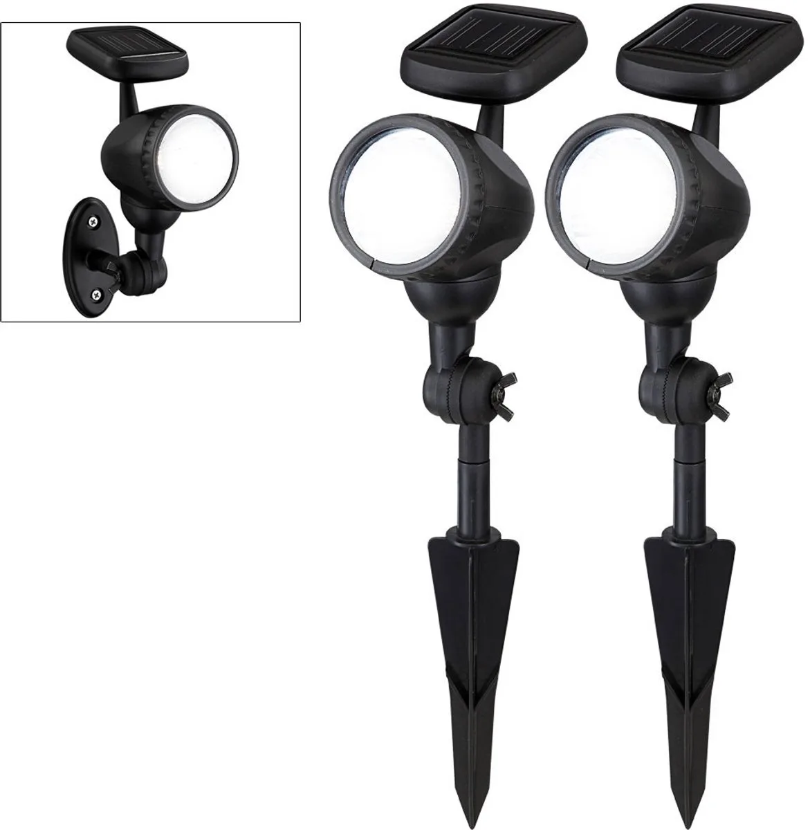 Buitenlamp solarlamp plug-in lamp tuin, IP44 grondspies oplaadbare batterij verplaatsbare spot, 1x LED warm wit, LxH 8,5x17cm, set van 2 fra Globo i Sort – produktbillede
