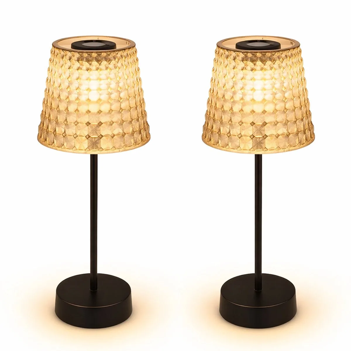 Buitenlamp solarlamp tafellamp LED tuinlamp kristalverlichting rookkleurig. kunststof, oplaadbare batterij IP44, 3000K warm wit, set van 2, H 29 cm von Globo in Schwarz – Produktfoto