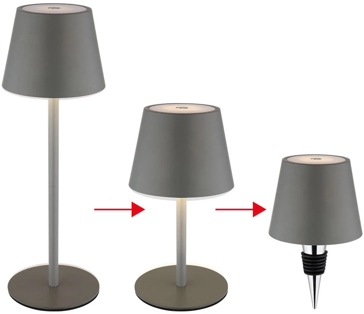Buitenlamp Tafellamp Oplaadbare tafellamp Touchdimmer Fles top CCT, USB-C, LED 3W 200Lm warm-koud wit, DxH 11,5x36 cm von Globo in Grau – Produktfoto