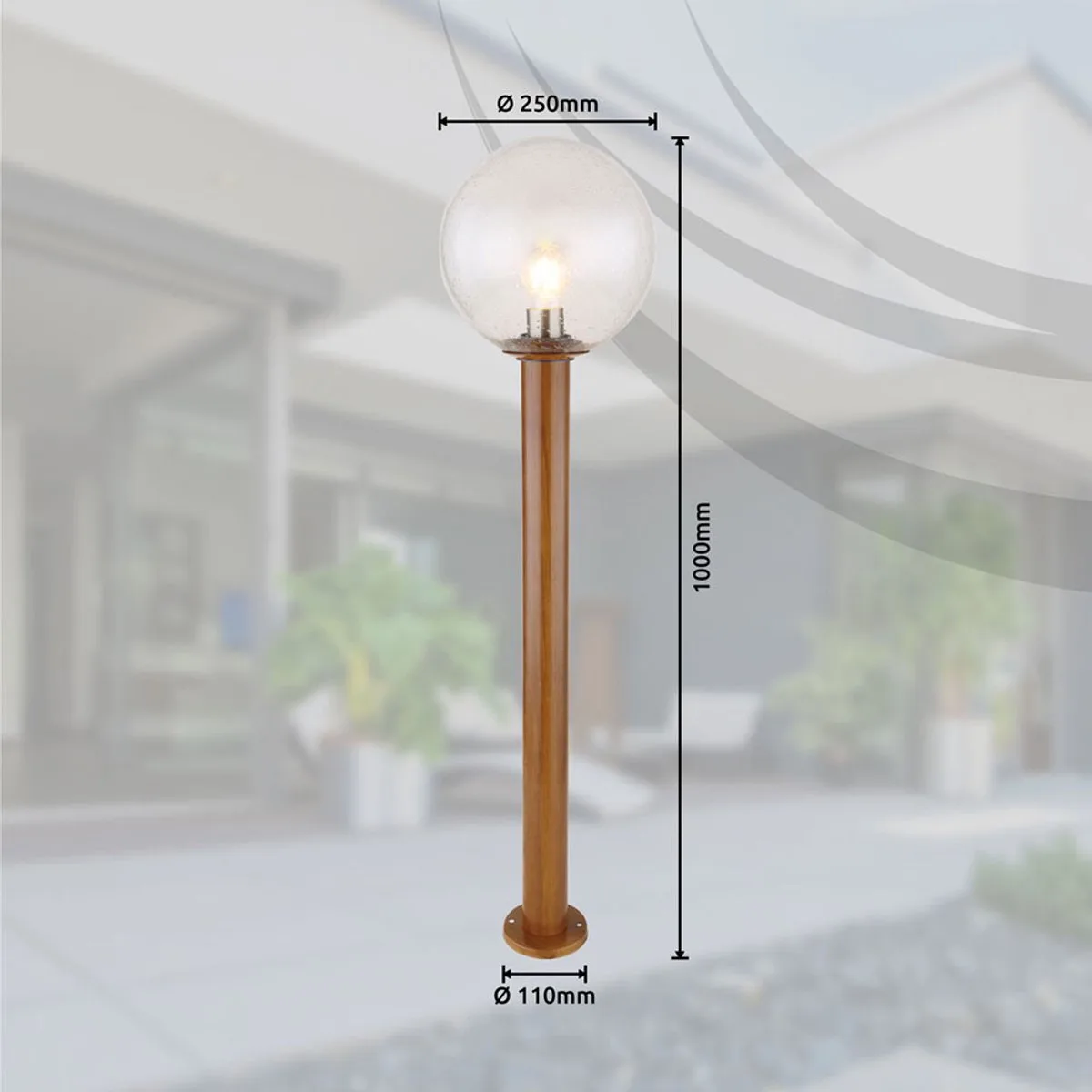 Buitenlamp vloerlamp buiten tuinlamp vloerlamp terraslamp padlamp, aluminium glas houtlook, bol, 1xE27, DxH 25x100 cm, tuin buiten voorzieningen van Globo in Bruin – productfoto