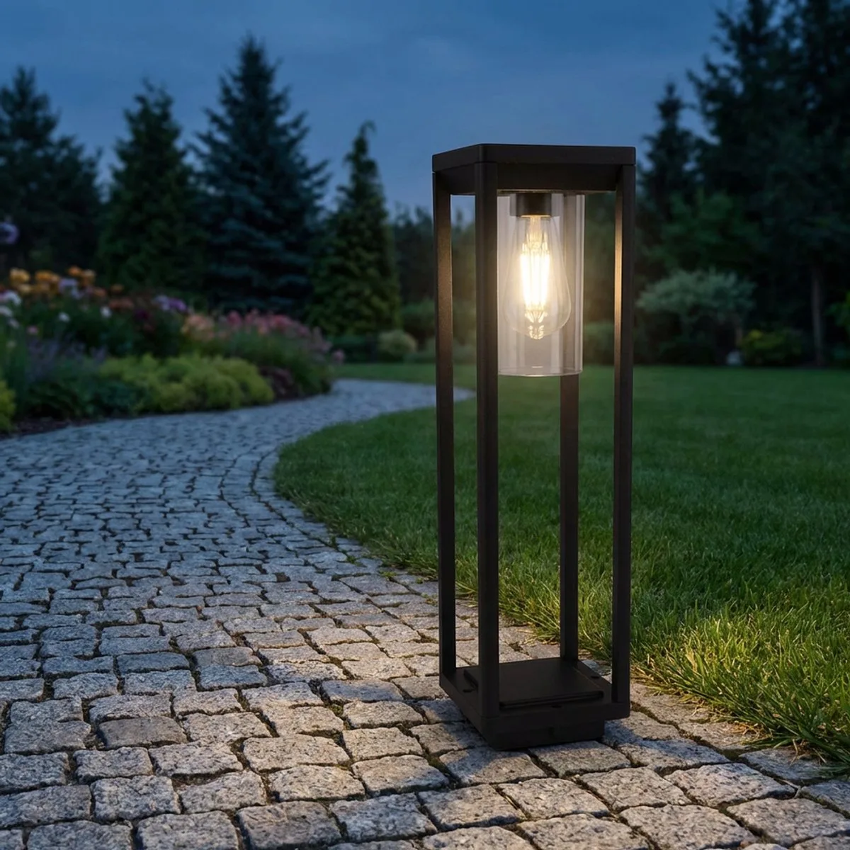 Buitenlamp vloerlamp tuinlamp aluminium IP44, gegoten, 1x E27 fitting, LxBxH 15x15x50 cm fra Globo i Sort – produktbillede