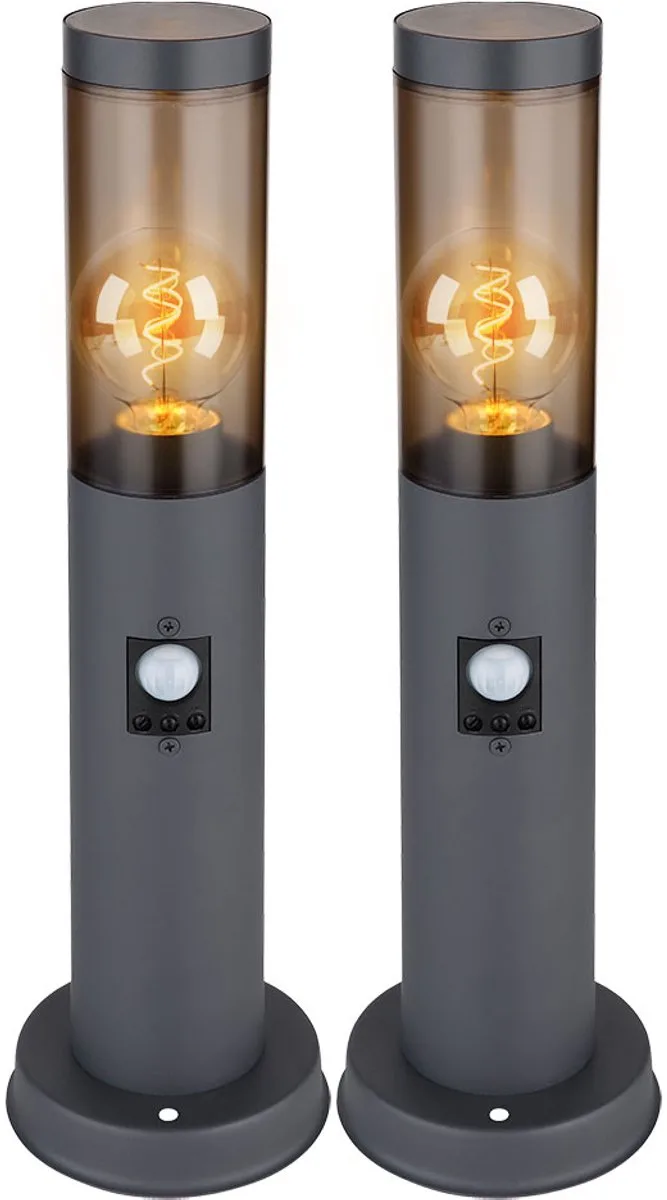 Buitenverlichting Staande lamp rook buiten met bewegingsmelder Tuinlamp, metaal kunststof, 1x E27, DxH 7,6x45 cm, set van 2 von Globo in Anthrazit – Produktfoto