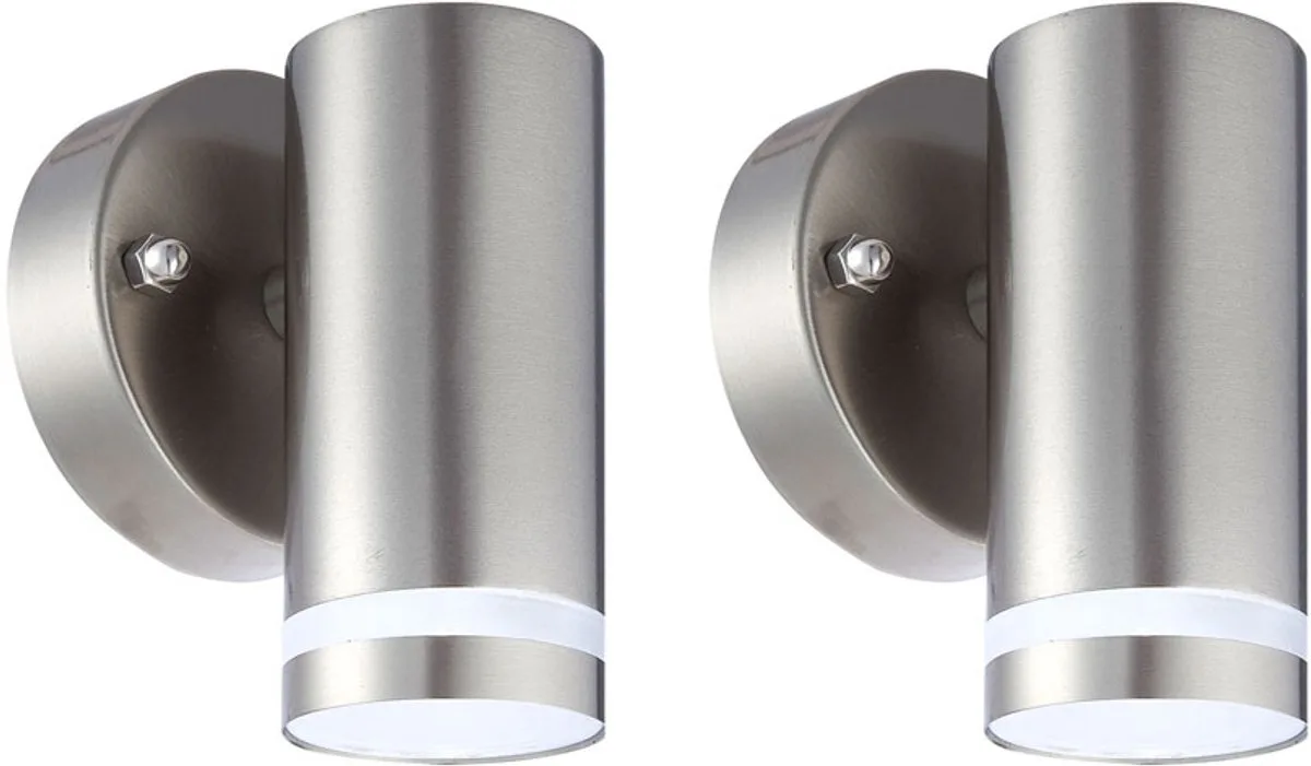 Buitenwandlamp Gevelverlichting LED-tuinlamp Voordeurlamp Gepolijst roestvrij staal, gesatineerd kunststof, 1W 100lm warm wit, LxH 7,5x11 cm, set van 2 de Globo en Argent – photo produit
