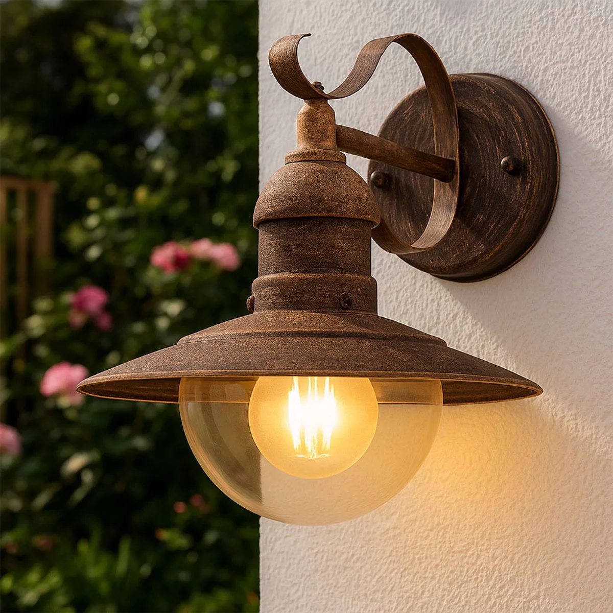 Buitenwandlamp lantaarn wandlamp roestvrij staal voordeurlamp buitenlamp goud gepatineerd, 7W 806lm warm wit, BxHx 24x30 cm van Globo in Zwart – productfoto