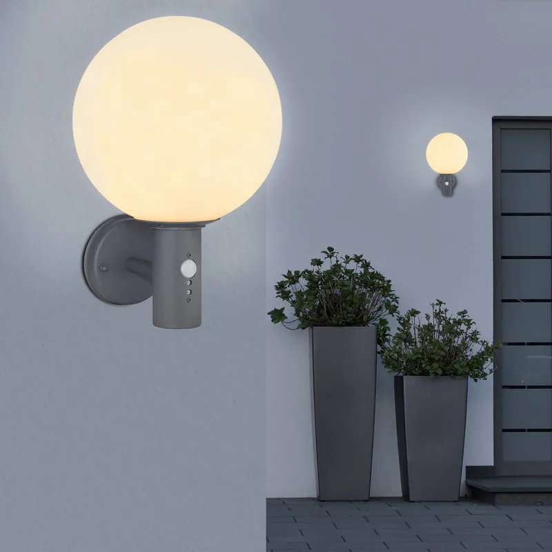 Buitenwandlamp Ossy, antraciet/wit, sensor, IP44, E27 van Globo in Antraciet, Opaalwit – productfoto