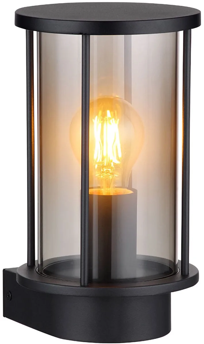 Buitenwandlamp roestvrij staal voordeurlamp lantaarn gevellamp terraslamp, rookglas, 1x E27, BxH 14,3 x 25,2 cm de Globo en Noir – photo produit