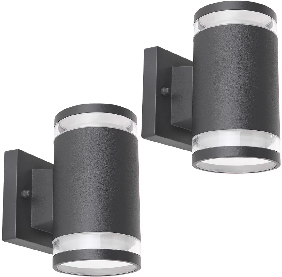 Buitenwandlamp Up Down spot terraslamp antraciet voordeurlamp gevellamp, aluminium glas, 2x Gx53, BxH 10x16,5 cm, set van 2 de Globo en Gris – photo produit