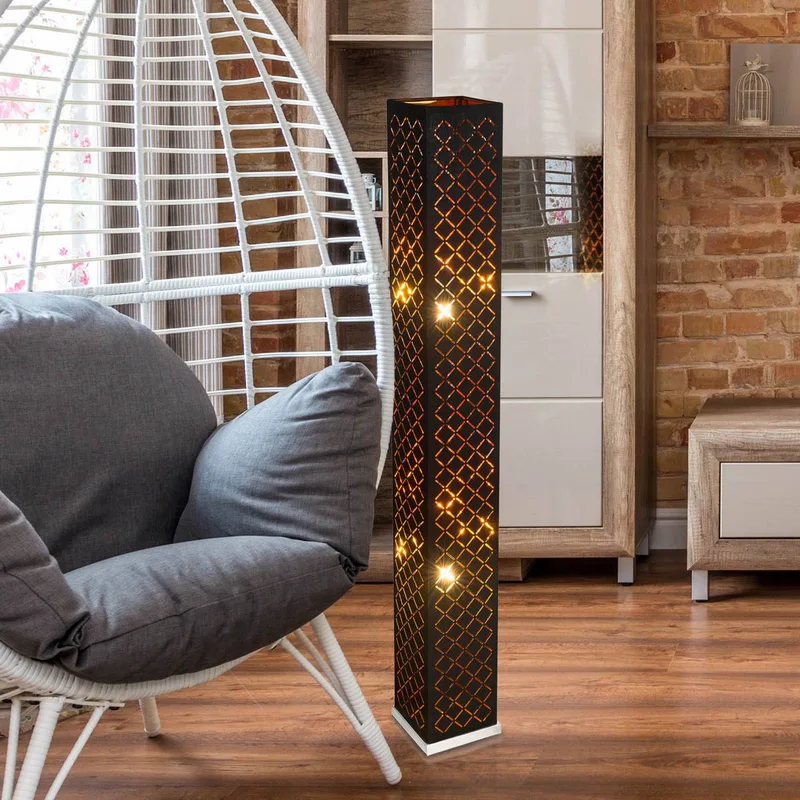 Clarke vloerlamp, zwart/goud blad, hoogte 118 cm, stof von Globo in Schwarz, Verguld, Mat nikkel – Produktfoto
