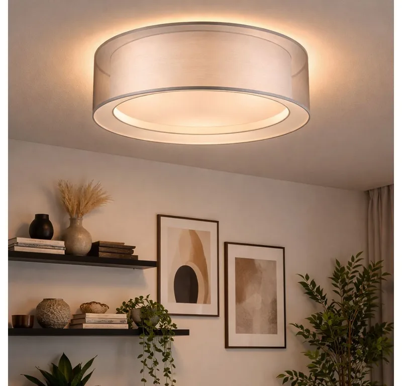 Deckenleuchte, Leuchtmittel nicht inklusive, Deckenlampe Deckenleuchte Textilschirm rund Schlafzimmerleuchte by Globo in Grey – product photo
