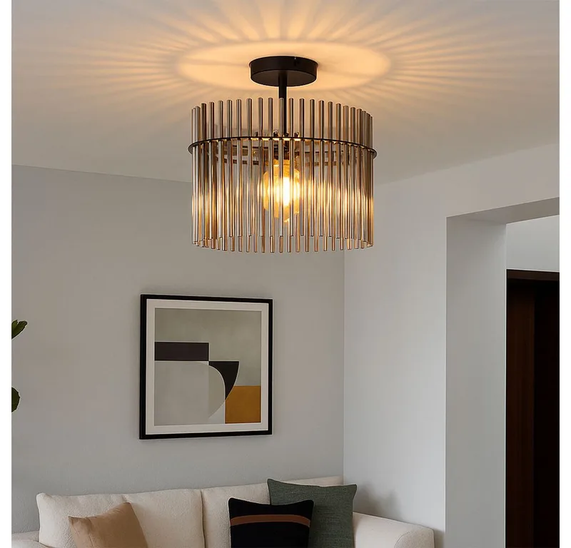 Deckenleuchte, Leuchtmittel nicht inklusive, Deckenlampe Deckenleuchte Wohnzimmerlampe Glasstäbe rauchfarben L 40cm van Globo in Grijs – productfoto